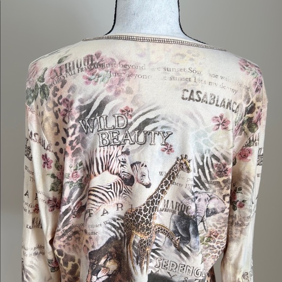 Vintage Y2K Christopher & Banks Safari Wild Beauty African Animal Print Top XL - Picture 6 of 8
